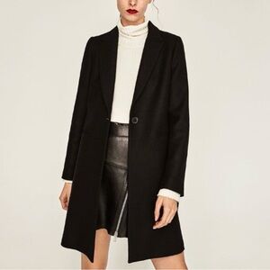 Zara wool blend minimalist Normcore black long peacoat Coat small